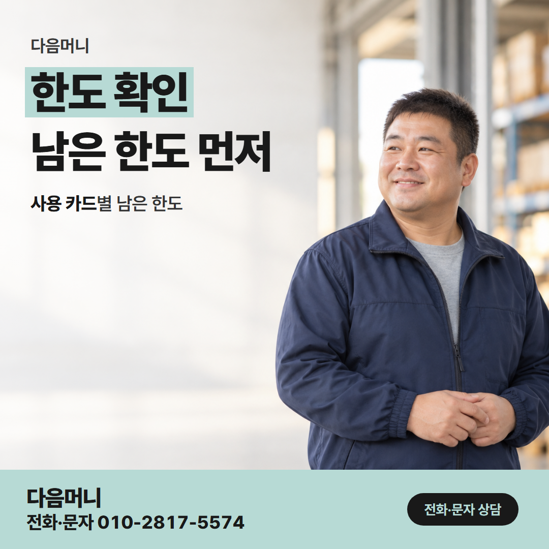 다음머니 우리카드깡 할부 가능 개월을 함께 보는 남은 한도